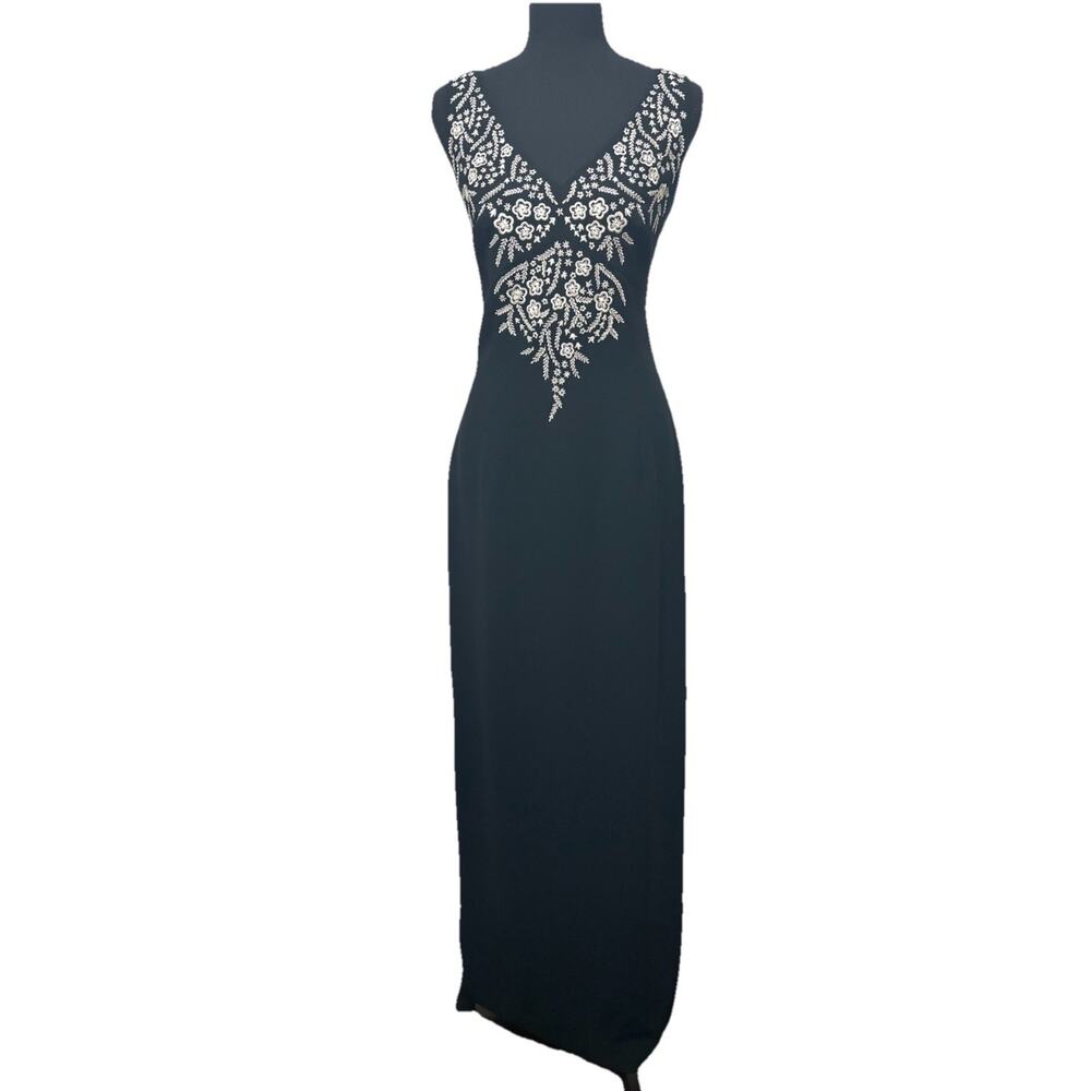 Maggy London Black Embroidered Floral Sleeveless Maxi Dress Size 10 - Picture 10 of 10